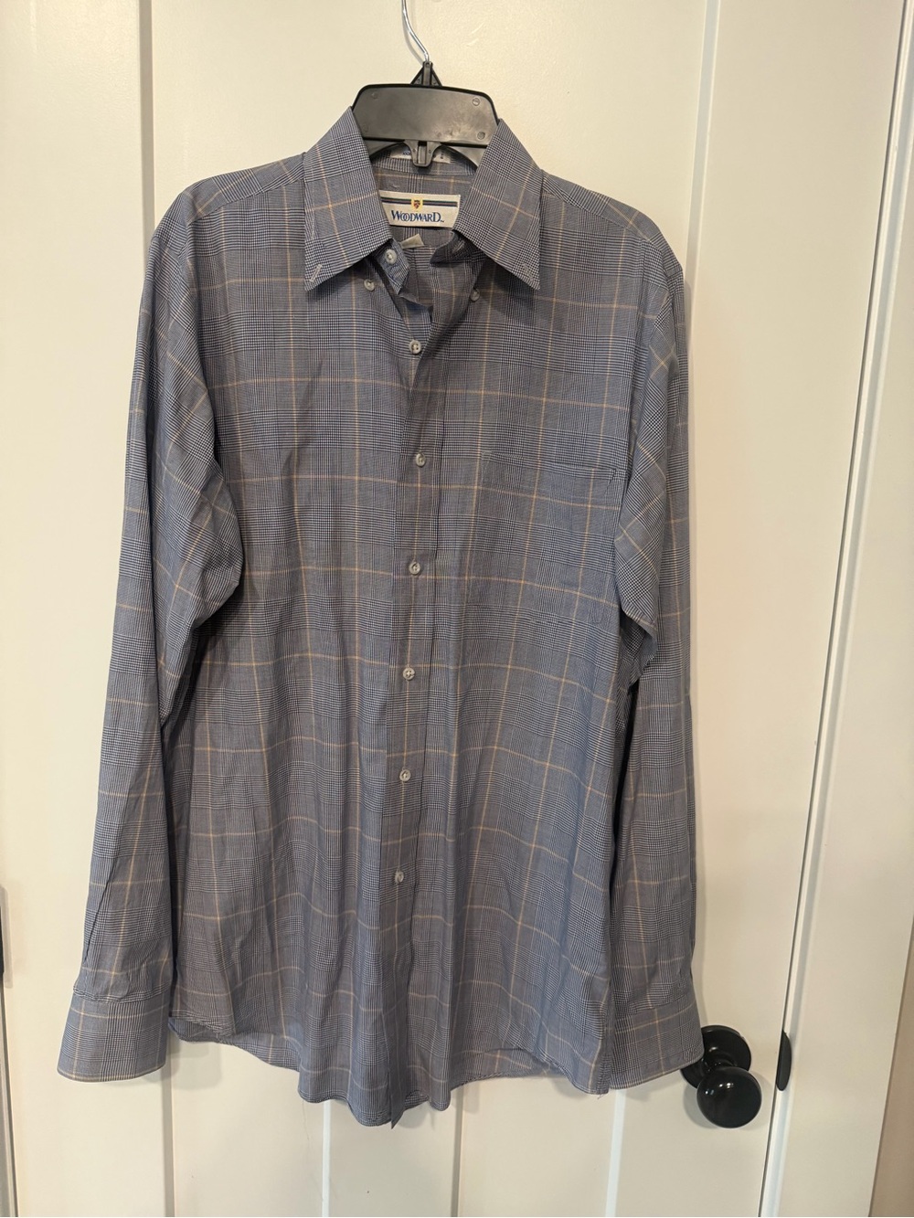Woodward’s Men's Blue Plaid Long-Sleeve Dress Shirt Size 15/35